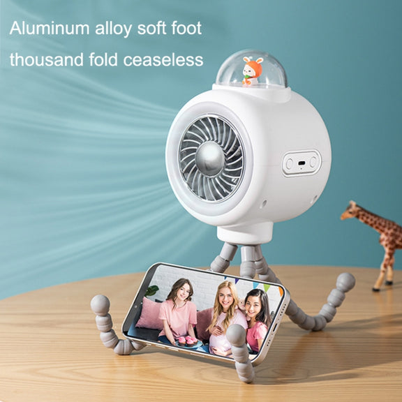 Baby Stroller Fan Home Mute Outdoor Cooling Portable Rabbit Octopus Fan With Shake Head (White)
