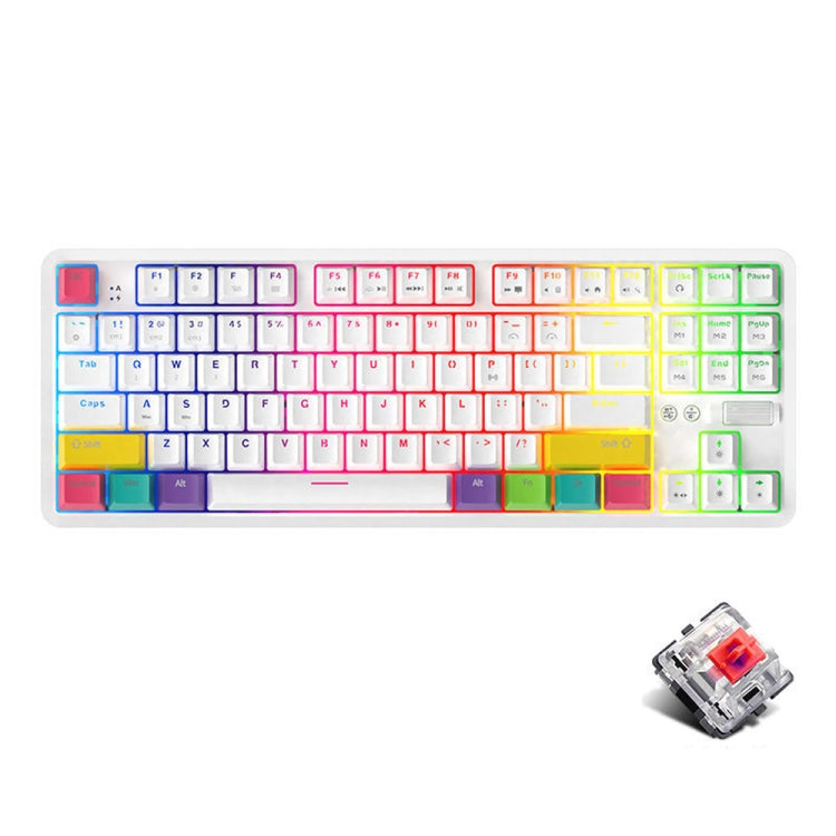 Ajazz K870T 87-Key Hot Swap Bluetooth/Wired Dual Mode RGB Backlight Office Game Mechanical Keyboard Red Shaft (White)