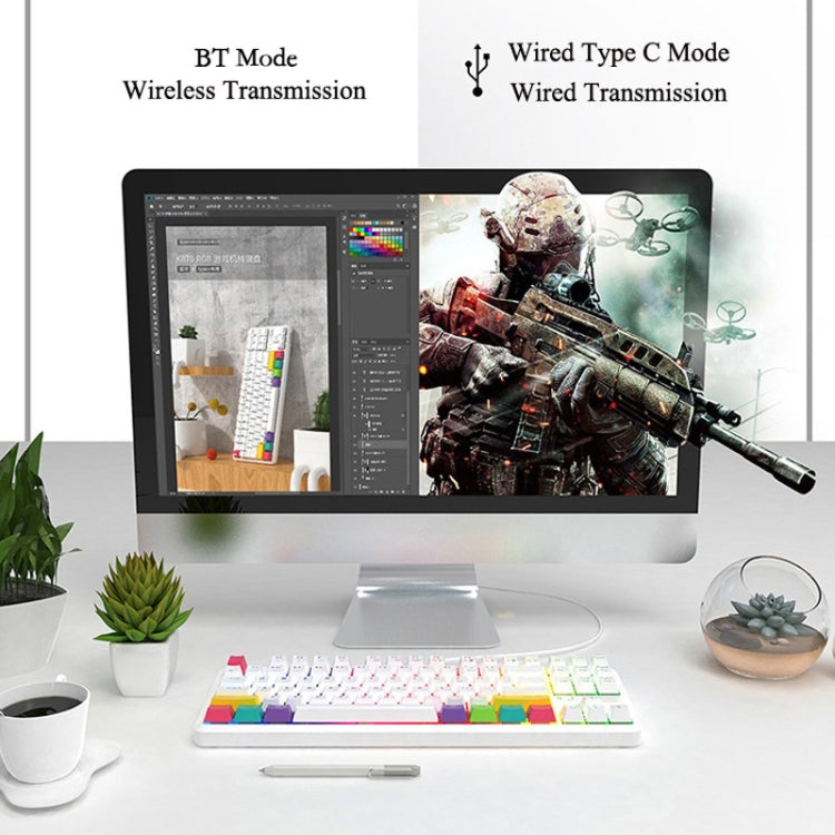 Ajazz K870T 87-Key Hot Swap Bluetooth/Wired Dual Mode RGB Backlight Office Game Mechanical Keyboard Red Shaft (White)