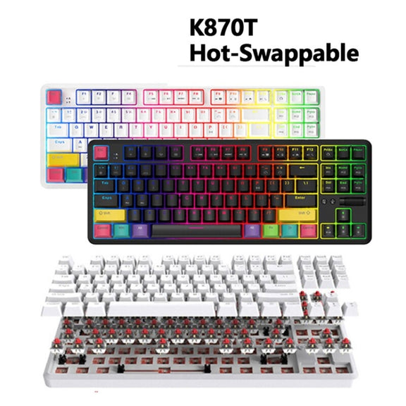 Ajazz K870T 87-Key Hot Swap Bluetooth/Wired Dual Mode RGB Backlight Office Game Mechanical Keyboard Red Shaft (Black)