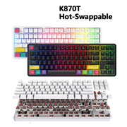 Ajazz K870T 87-Key Hot Swap Bluetooth/Wired Dual Mode RGB Backlight Office Game Mechanical Keyboard Green Shaft (White)