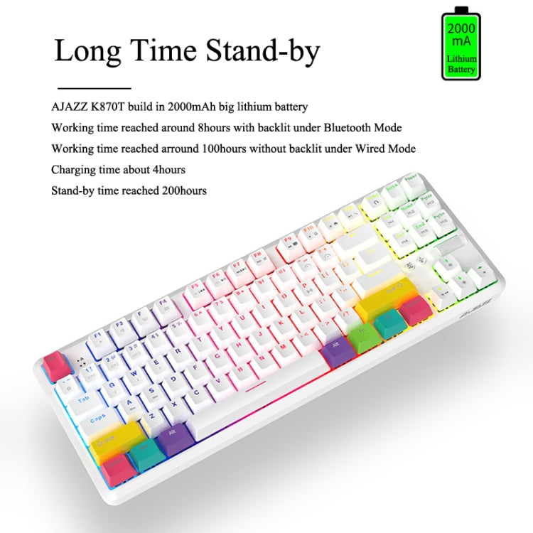 Ajazz K870T 87-Key Hot Swap Bluetooth/Wired Dual Mode RGB Backlight Office Game Mechanical Keyboard Red Shaft (White)