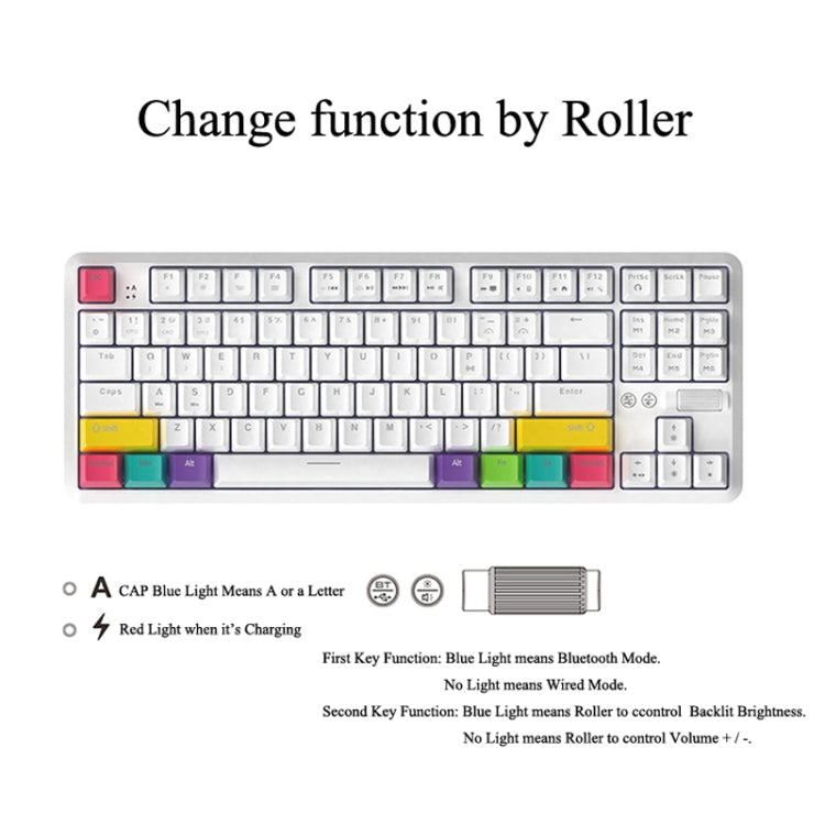 Ajazz K870T 87-Key Hot Swap Bluetooth/Wired Dual Mode RGB Backlight Office Game Mechanical Keyboard Red Shaft (White)