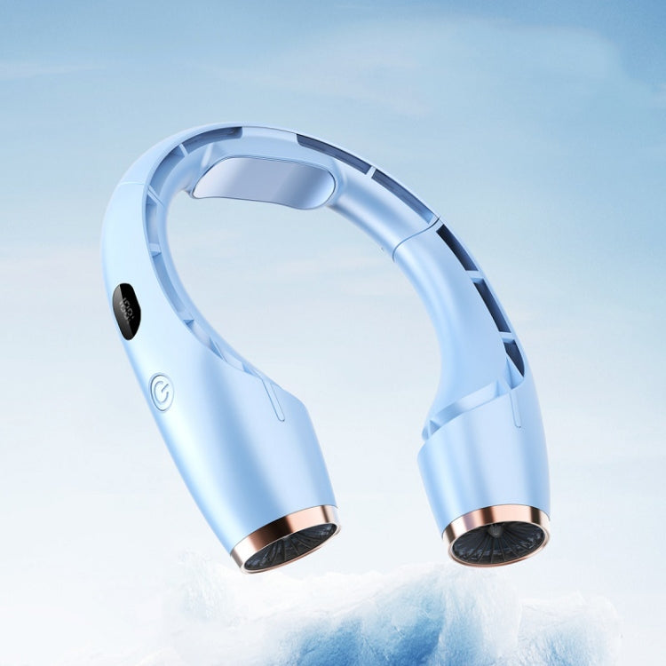 USB Charging Big Wind Cooling Leafless Hanging Neck Fan(Blue)