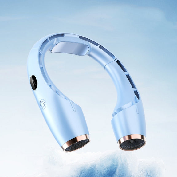 USB Charging Big Wind Cooling Leafless Hanging Neck Fan(Blue)