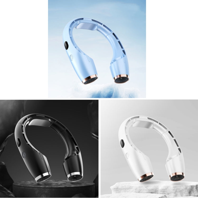 USB Charging Big Wind Cooling Leafless Hanging Neck Fan(Blue)