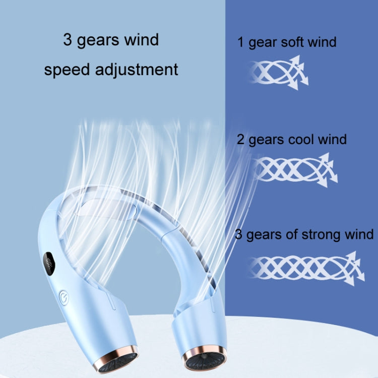 USB Charging Big Wind Cooling Leafless Hanging Neck Fan(Blue)