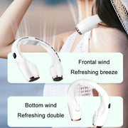 USB Charging Big Wind Cooling Leafless Hanging Neck Fan(Blue)