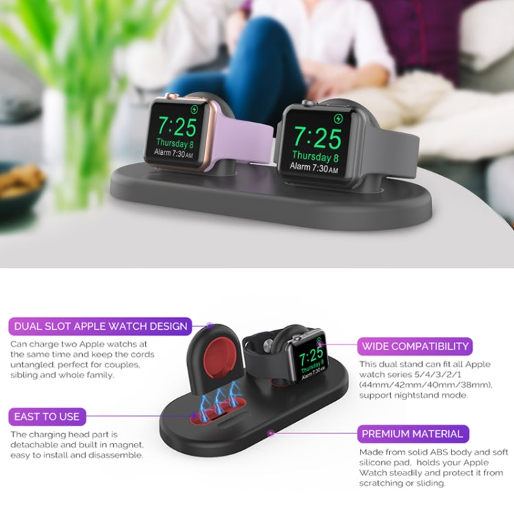 For Apple Watch / Earphone AhaStyle PT116 Universal Plastic Stand Dual Charging Storage Base(Black)