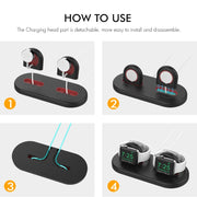 For Apple Watch / Earphone AhaStyle PT116 Universal Plastic Stand Dual Charging Storage Base(Black)