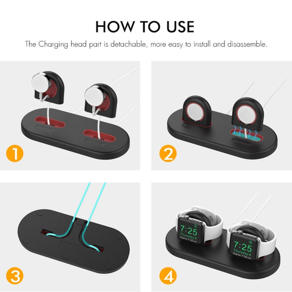 For Apple Watch / Earphone AhaStyle PT116 Universal Plastic Stand Dual Charging Storage Base(Black)