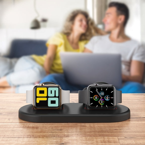 For Apple Watch / Earphone AhaStyle PT116 Universal Plastic Stand Dual Charging Storage Base(Black)