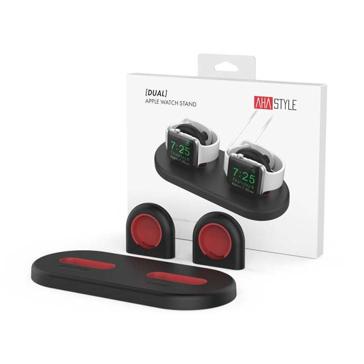 For Apple Watch / Earphone AhaStyle PT116 Universal Plastic Stand Dual Charging Storage Base(Black)