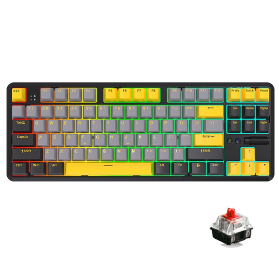 Ajazz K870T Pro 87 Keys Three Mode Wireless/Bluetooth/Wired Pluggable RGB Mechanical Keyboard Red Shaft (Black)