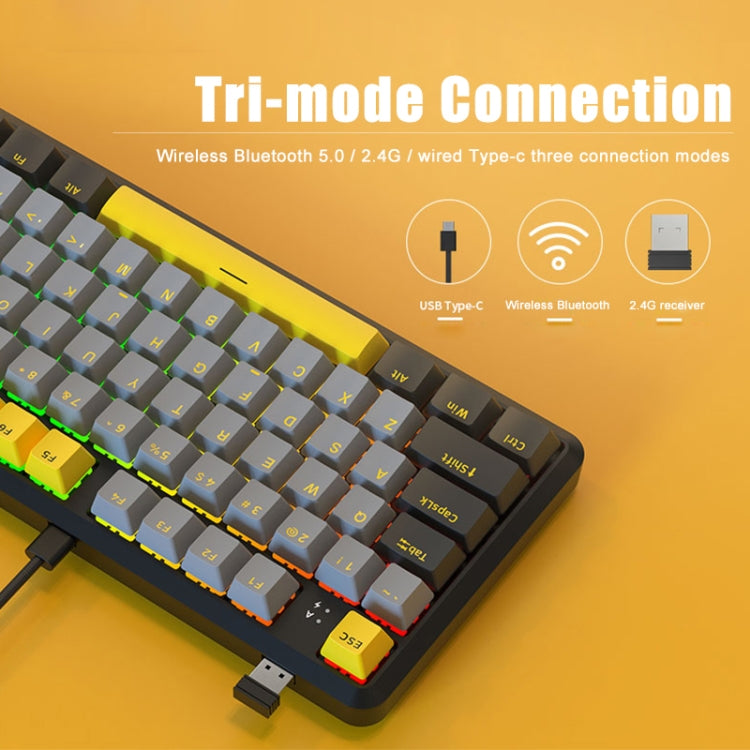 Ajazz K870T Pro 87 Keys Three Mode Wireless/Bluetooth/Wired Pluggable RGB Mechanical Keyboard Red Shaft (White)