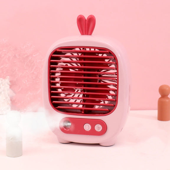 1315 Spray Humidification Hydrating Cartoon Fan USB Charging Desktop Fan(Bunny Pink)