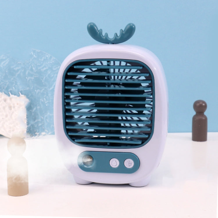 1315 Spray Humidification Hydrating Cartoon Fan USB Charging Desktop Fan(Deer Blue)