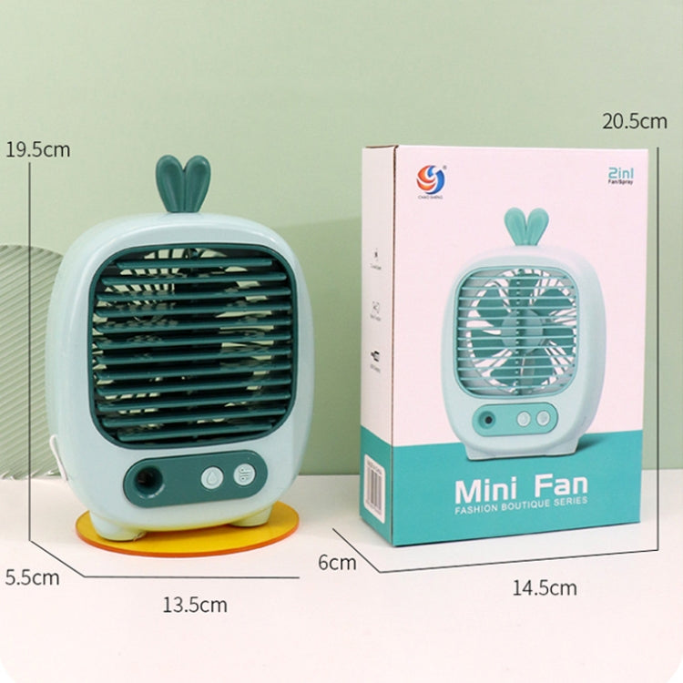 1315 Spray Humidification Hydrating Cartoon Fan USB Charging Desktop Fan(Bunny Green)
