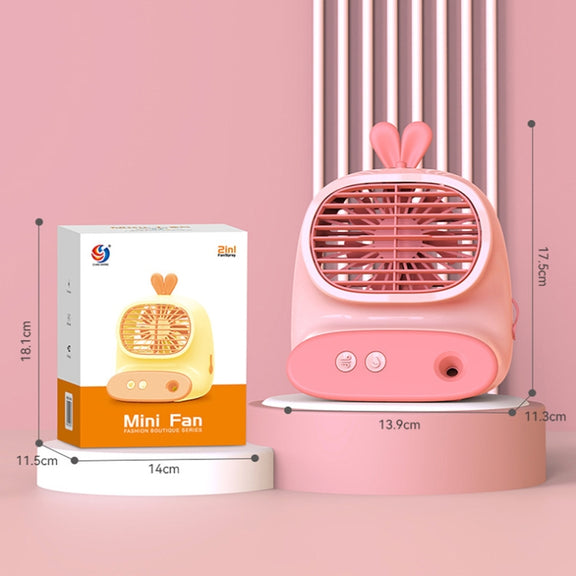 CS1319 Desktop Small Hydrating Spray Cartoon Fan Rechargeable Silent Humidifying Fan(Bunny Blue)