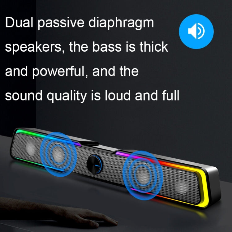 Wired+Bluetooth Version DHE6002S RGB Lights HiFi Sound Effect Computer Audio Desktop Long Strip Speakers