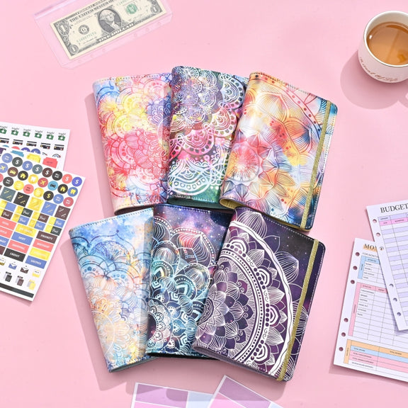 A6 Mandala Binder Financial Plan Notebook PU Leather Cash Budget Book(Fantasy Purple)