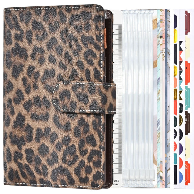 A6 Leopard Print Cash Budget Notebook  Loose Leaf Financial Management Notepad(Deep Brown)