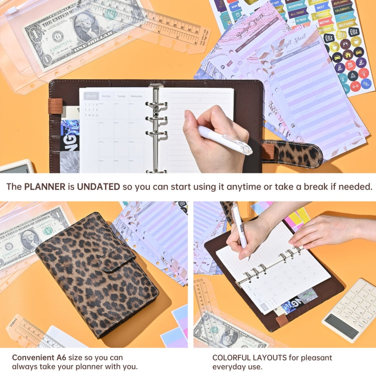 A6 Leopard Print Cash Budget Notebook  Loose Leaf Financial Management Notepad(Deep Brown)