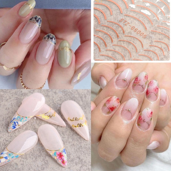 Gold Silver Manicure Stickers Imitation Metal Line Adhesive Nail Stickers(Stz-C033)