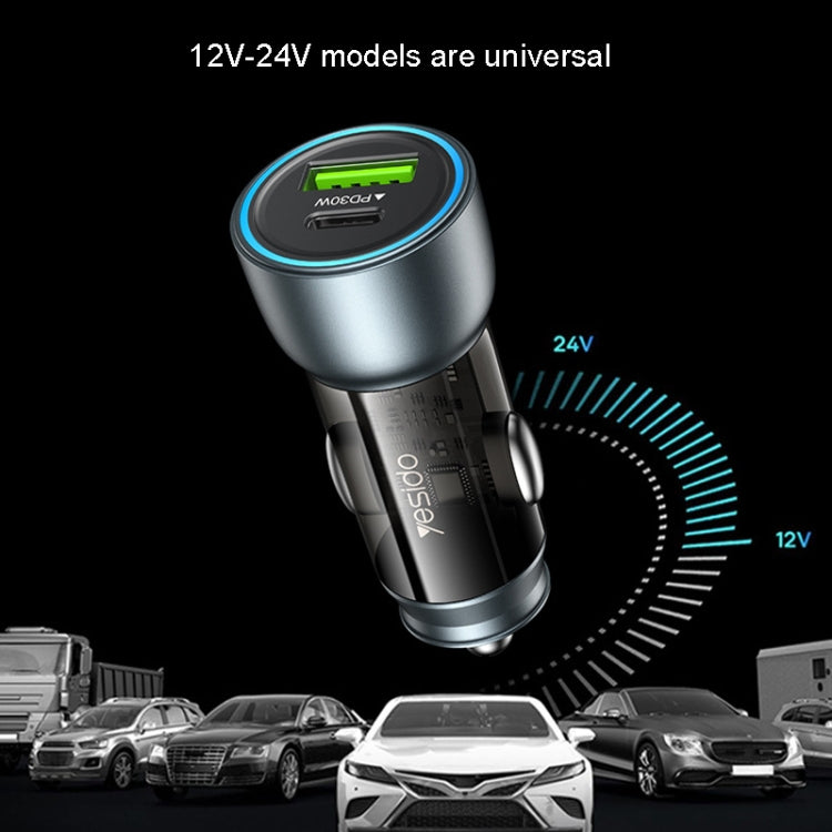 Yesido Y49 Car USB3.0 Fast Charger 30W Translucent PD Fast Charging(Black)