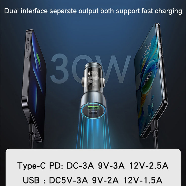 Yesido Y49 Car USB3.0 Fast Charger 30W Translucent PD Fast Charging(Black)