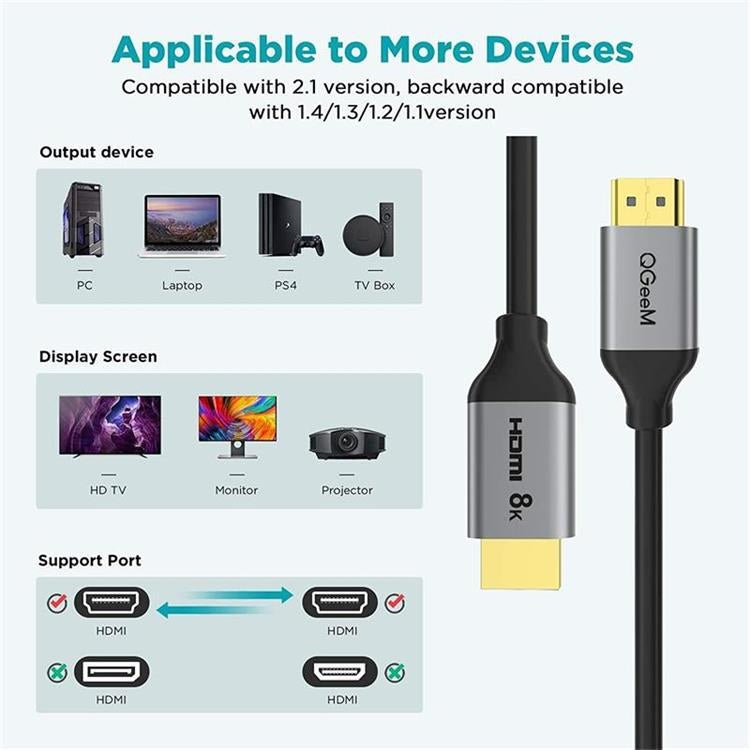 QGeeM QG-AV17 HDMI To HDMI Connection Cable Support 8K&60Hz 3m Length