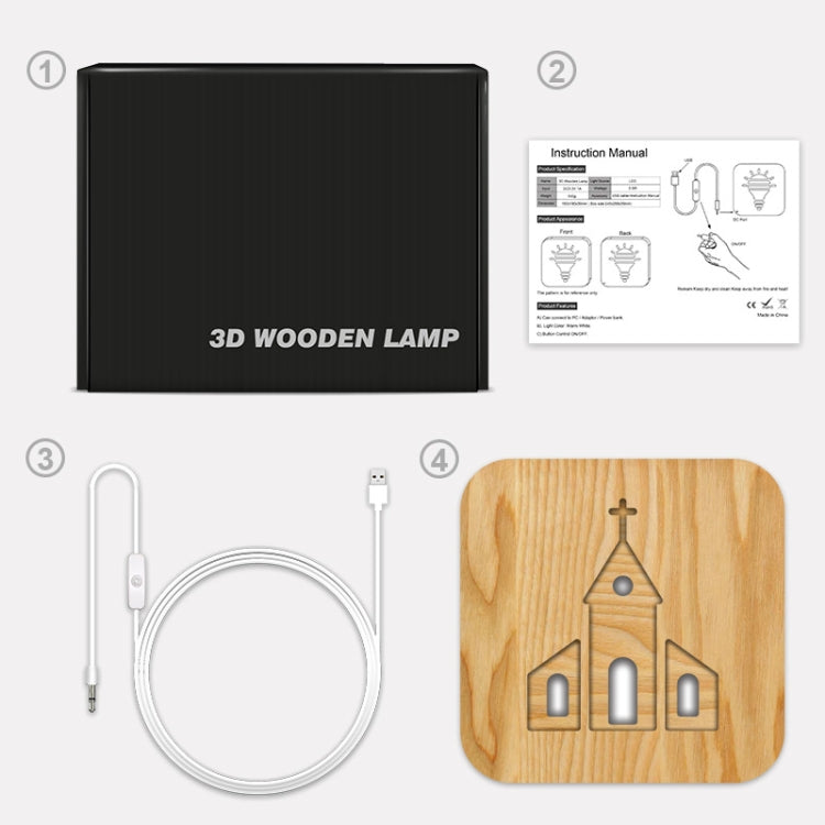FS-T2242W  3D Solid Wood Carving Decorative Desk Lamp USB Night Light(Warm White)