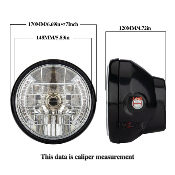 Motorcycle 7 Inch LED Headlamp Angel Ring Steering Function With Bracket(Shock Absorber Diameter 28-36mm)
