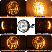 Motorcycle 7 Inch LED Headlamp Angel Ring Steering Function With Bracket(Shock Absorber Diameter 28-36mm)