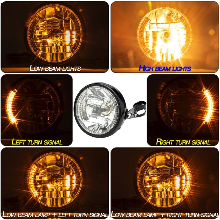 Motorcycle 7 Inch LED Headlamp Angel Ring Steering Function With Bracket(Shock Absorber Diameter 28-36mm)