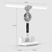 Rechargeable  3200mAh Double Head Lighting LED Fan Desk Lamp with Pen Holder & Clock