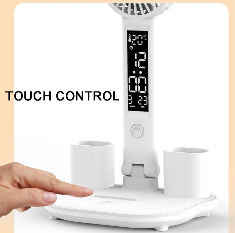 Rechargeable  3200mAh Double Head Lighting LED Fan Desk Lamp with Pen Holder & Clock