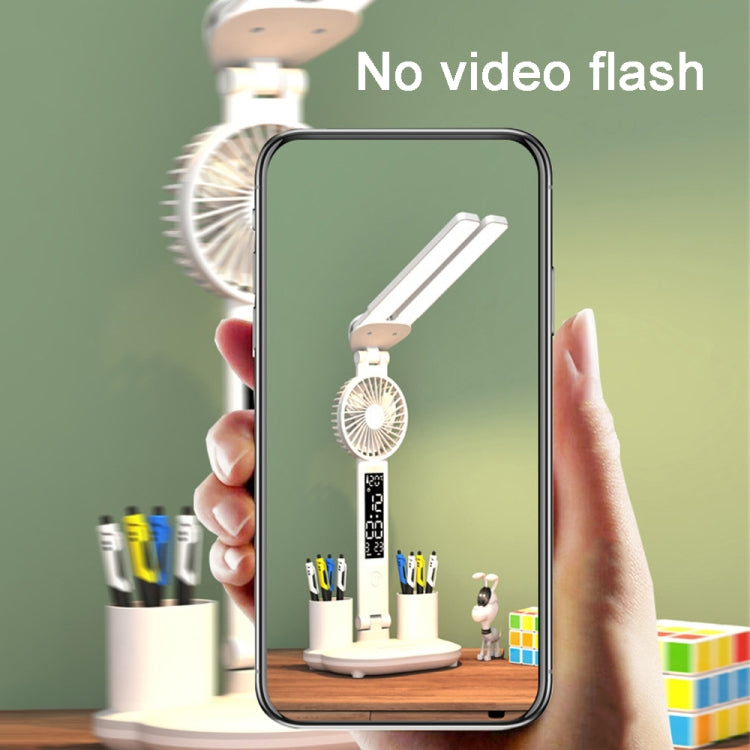 Rechargeable  3200mAh Double Head Lighting LED Fan Desk Lamp with Pen Holder & Clock