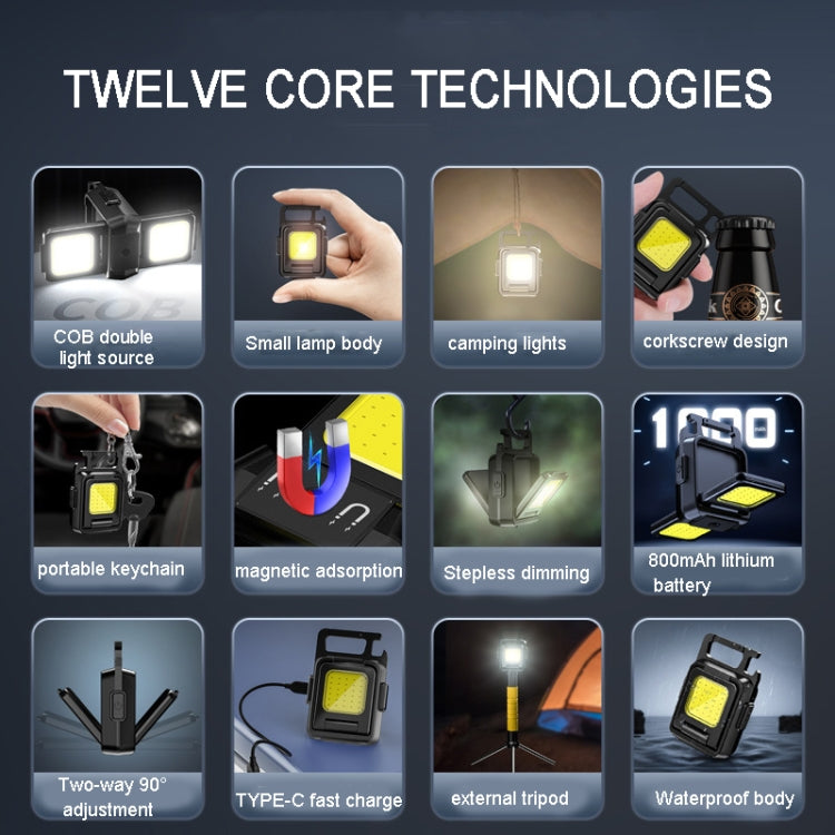 Double Sided COB Flashlight Mini Keychain Light Camping Light With Stand