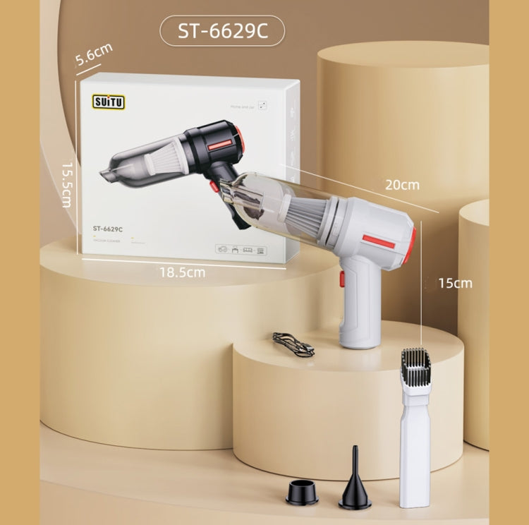 SUITU  ST-6629 3 In 1 5500pa Car Wireless Vacuum Cleaner Blowing Suction And Pumping 3 Modes White -USB Cable