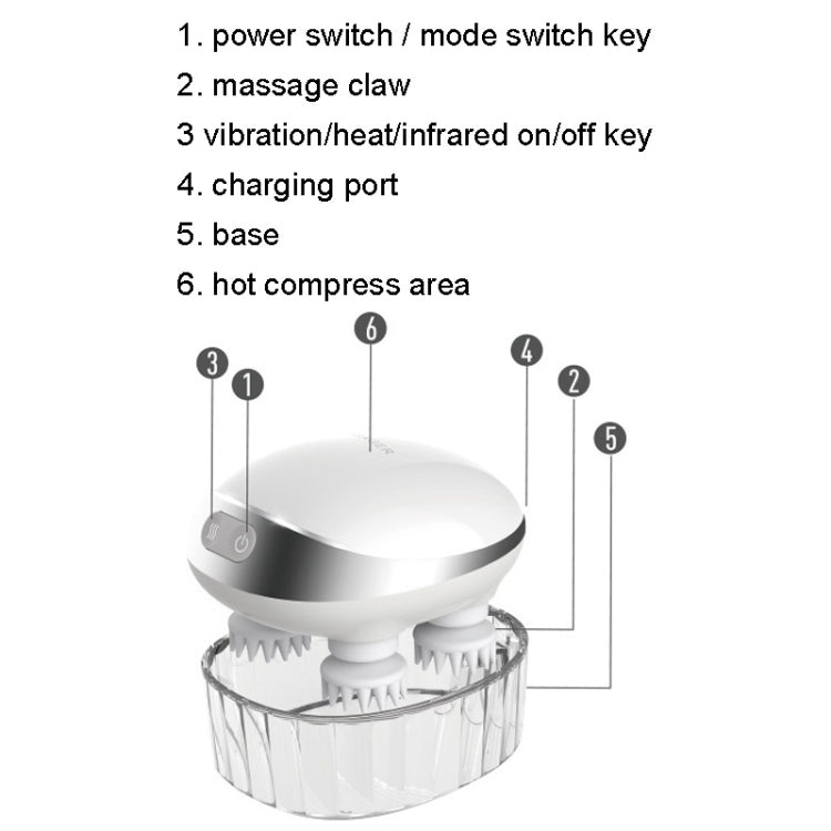 K111 Hot Compress Red Light Head Massager Electric Kneading Vibration Water-resistant Head Instrument, Size: English Version(White)