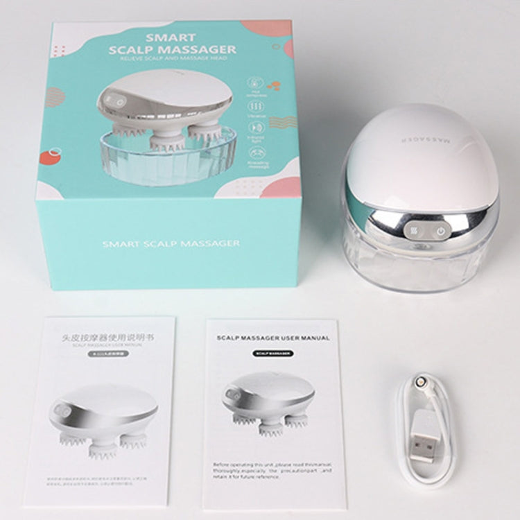 K111 Hot Compress Red Light Head Massager Electric Kneading Vibration Water-resistant Head Instrument, Size: English Version(White)