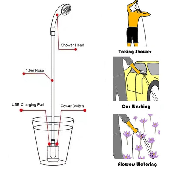 KE-801 Outdoor Electric Shower Camping Rechargeable Portable Shower Head