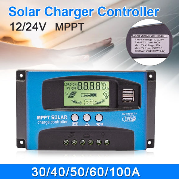 YCX-003 30-100A Solar Charging Controller with LED Screen & Dual USB Port Smart MPPT Charger, Model: 12/24V 100A