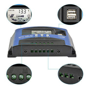 YCX-003 30-100A Solar Charging Controller with LED Screen & Dual USB Port Smart MPPT Charger, Model: 12/24/36/48/60V 100A