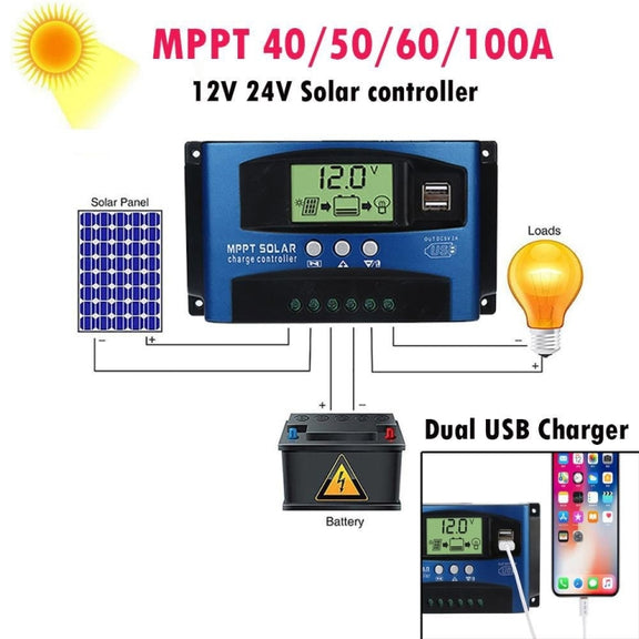 YCX-003 30-100A Solar Charging Controller with LED Screen & Dual USB Port Smart MPPT Charger, Model: 12/24V 60A