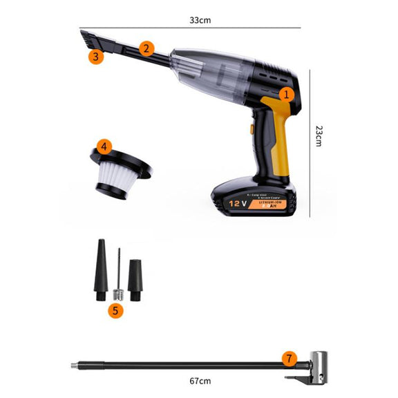 SUITU ST-6637  Wireless+Toolbox 5 In 1 60W  Double Motor Car Vacuum Cleaner With Blowing Air Pump Pressure Measuring Lighting Function