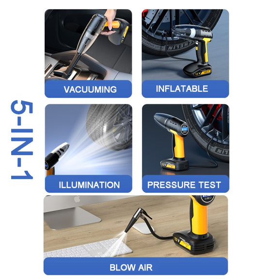 SUITU ST-6637 Wired 5 In 1 60W  Double Motor Car Vacuum Cleaner With Blowing Air Pump Pressure Measuring Lighting Function