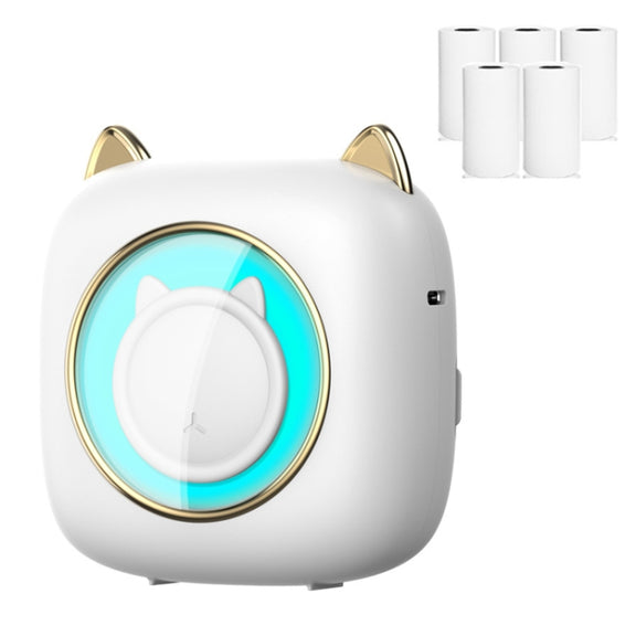 C23 Seven Colors Atmosphere Breathing Light Wireless Thermal Printer, Color: White+5 Rolls Thermal Paper