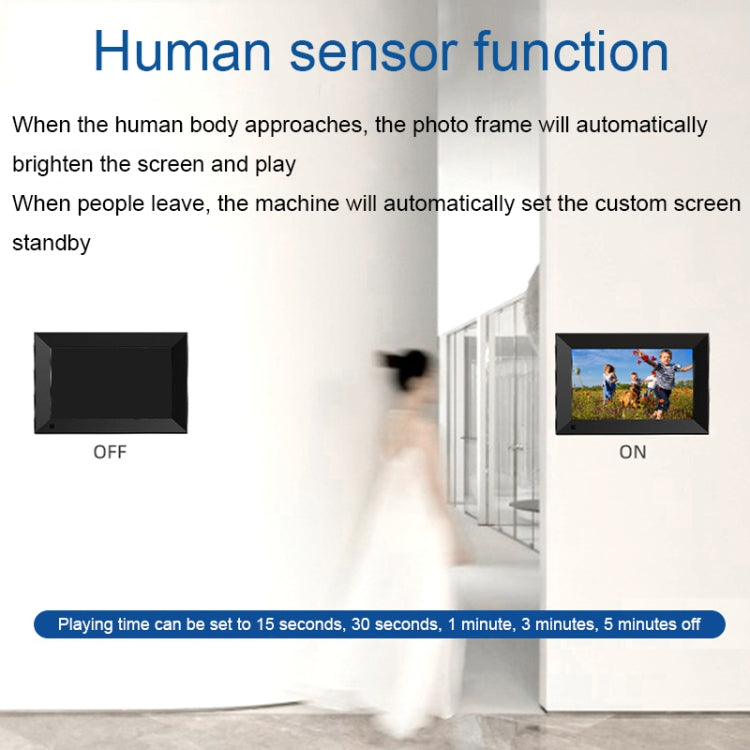 JT080F-C01 8-Inch Smart Touch Alarm Clock Calendar Electronic Photo Frame With Human Sensor Function, US Plug